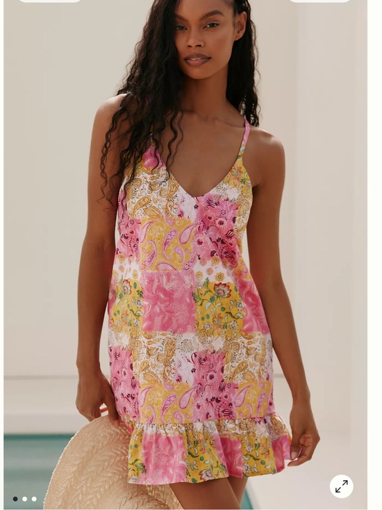 Anthropologie Dresses & Skirts - Anthropologie Peixoto Pink and Yellow Patchwork V-Neck Mini Blake Dress Size XL